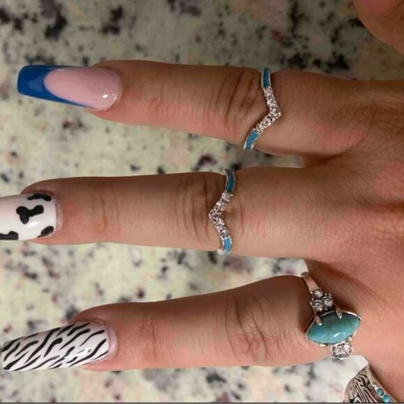 Western Bohemian Navajo Turquoise Wedding Engagement Ring Diamond Ring Set - Picture 8 of 12